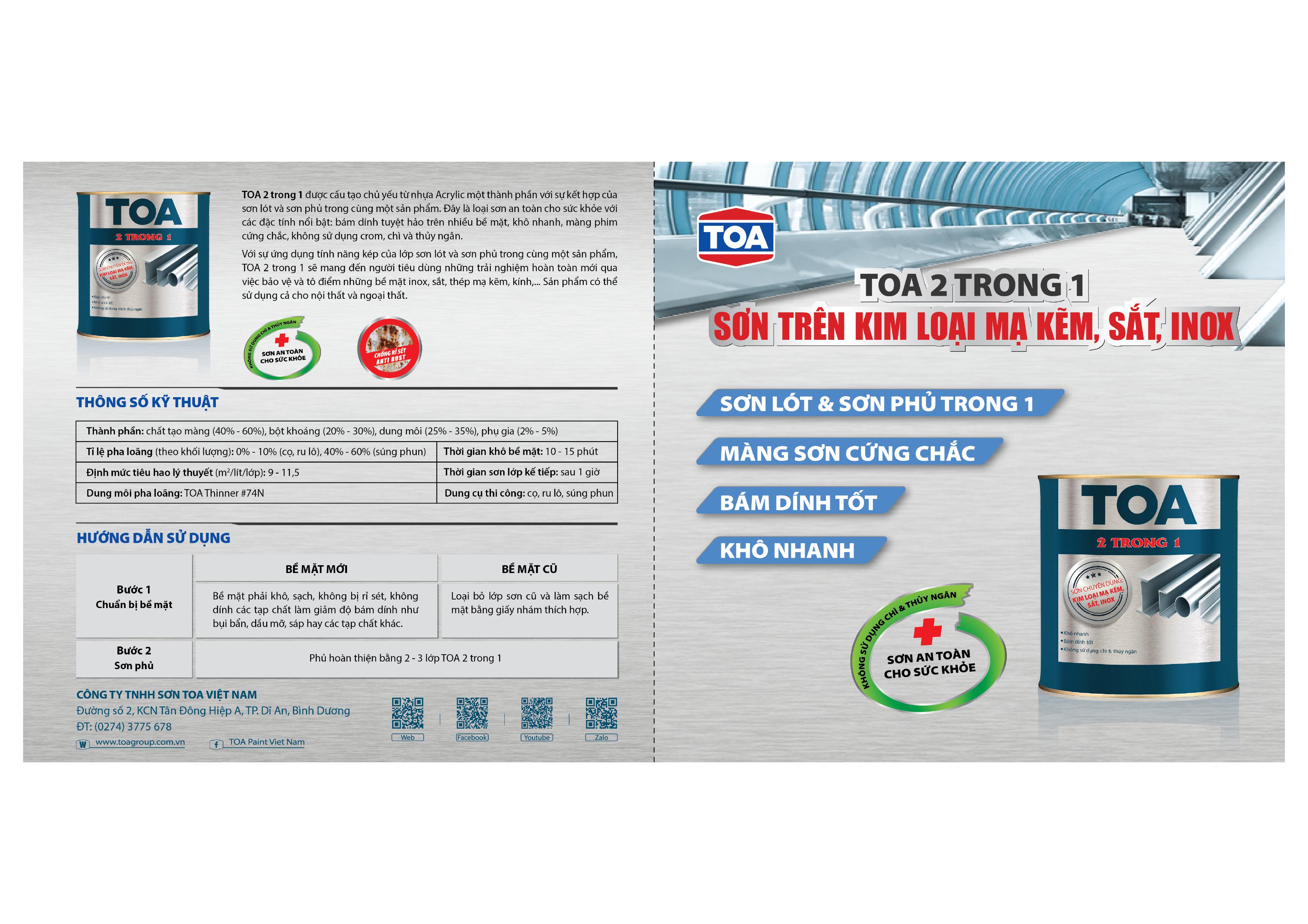 BẢNG MÀU SƠN DẦU 2 IN 1 CỦA TOA 