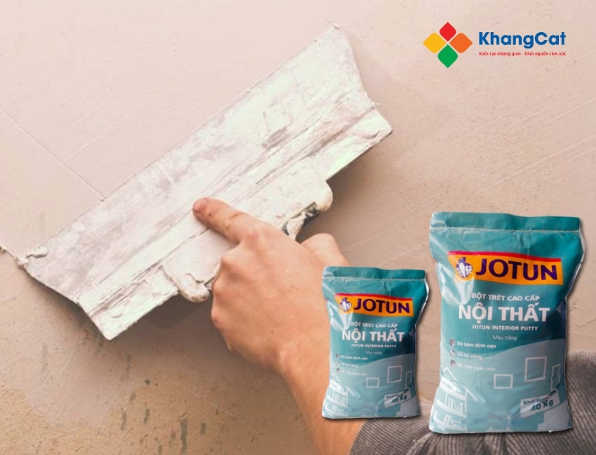 Một bao bột bả Jotun 40kg phủ được khoảng 20–22m² cho 2 lớp, tùy bề mặt và tay nghề thi công.