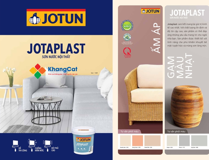 Sơn nội thất Jotun Jotaplast có độ che phủ cao, màu đẹp, chống nấm mốc và thân thiện với môi trường.