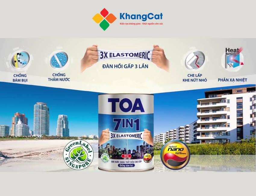Sơn TOA 7IN1 bảo vệ tường bền đẹp, chống thấm, rêu mốc và giữ màu lâu.